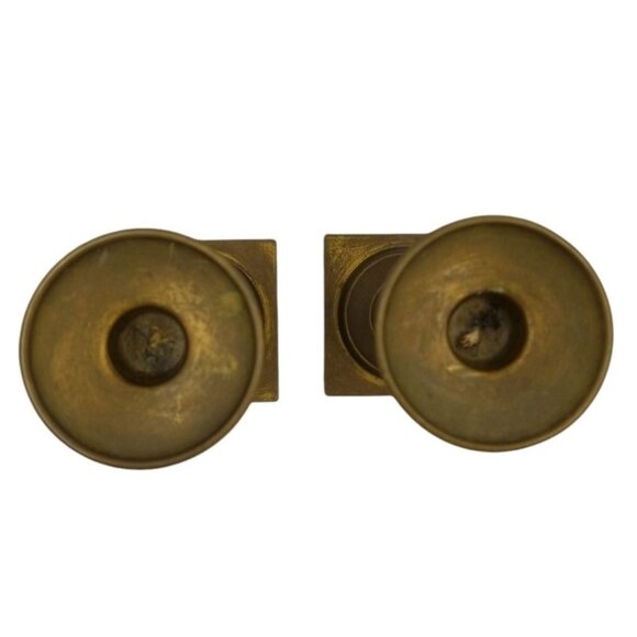 2 Brass Candlestick Holders Square Base Marked W Inc. Brass Plated Shabbat Cups - Picture 8 of 12